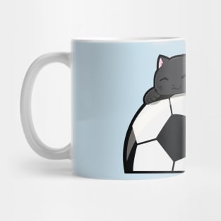 Cute Cat Hugging A Soccer Ball Mug